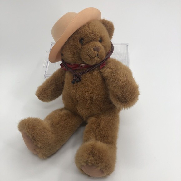 Cowboy Teddy Bear Plush Hat Neckerchief Large 20" Velour Feet Soft No Tag *FLAW - Picture 1 of 12